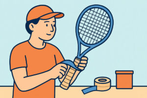 Squash-mailan kahvan teippaus ja sen vaihto