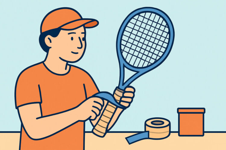 Squash-mailan kahvan teippaus ja sen vaihto