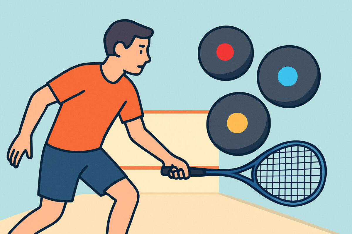 Squash-pallojen pisteytys – punainen, sininen ja keltainen